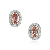 0.65 Ct.Tw. Pink Sapphire and Natural Diamond Pave Earrings, 14K White Gold Video