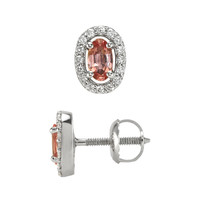 0.65&nbsp;Ct.Tw.Total Carat Weight Pink Sapphire and Natural Diamond Pave Earrings, 14K White Gold Image