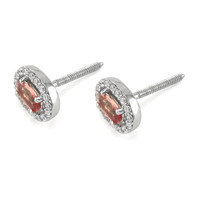 0.65 Ct.Tw. Pink Sapphire and Natural Diamond Pave Earrings, 14K White Gold Image