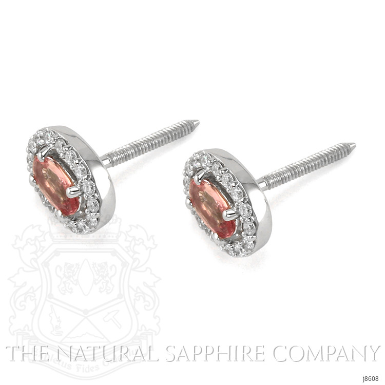 0.65 Ct.Tw. Pink Sapphire and Natural Diamond Pave Earrings, 14K White Gold