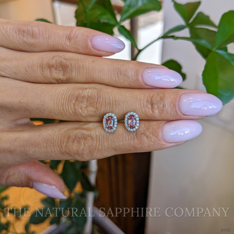 0.65 Ct.Tw. Pink Sapphire and Natural Diamond Pave Earrings, 14K White Gold