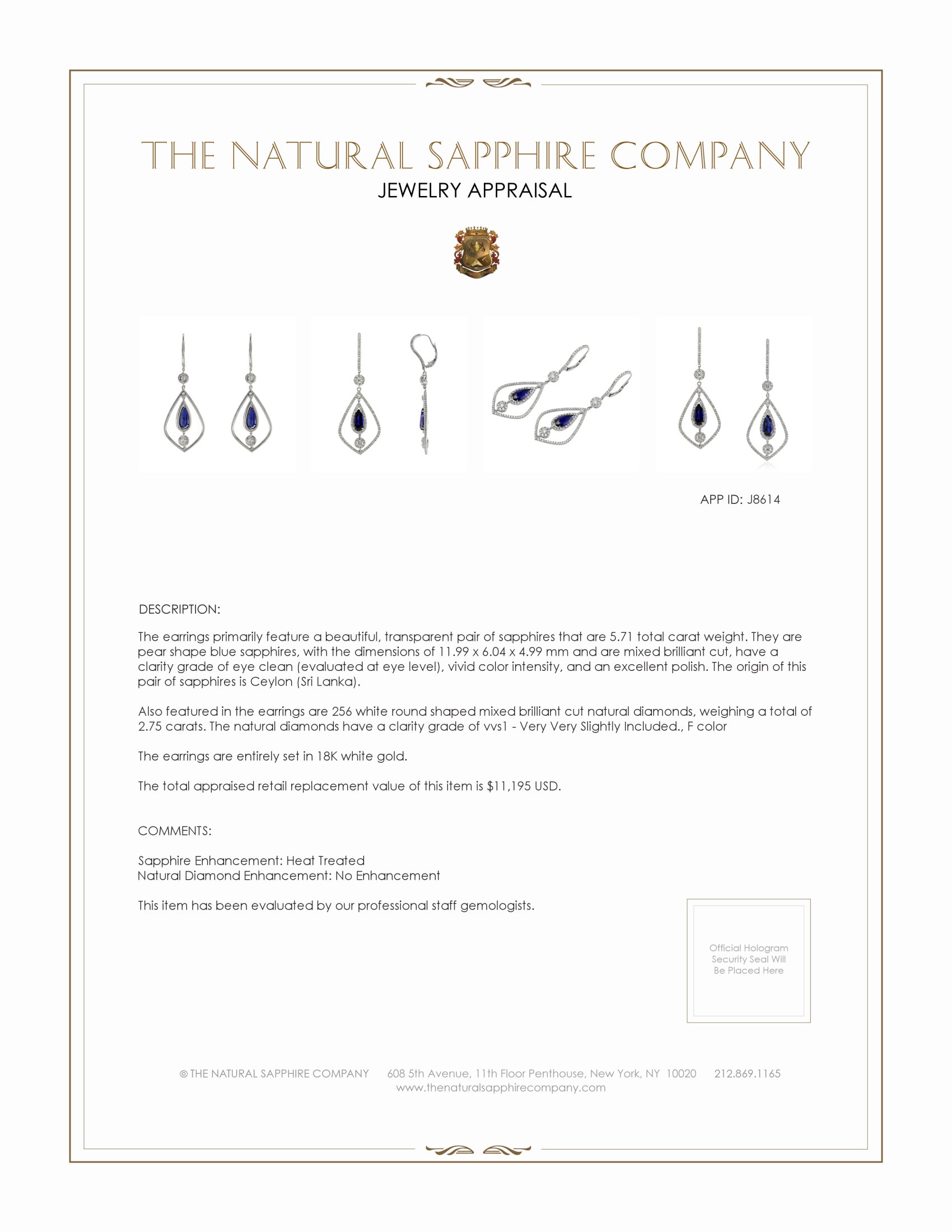 5.71 Ct.Tw. Blue Sapphire and Natural Diamond Accent Stones Earrings, 18K White Gold
