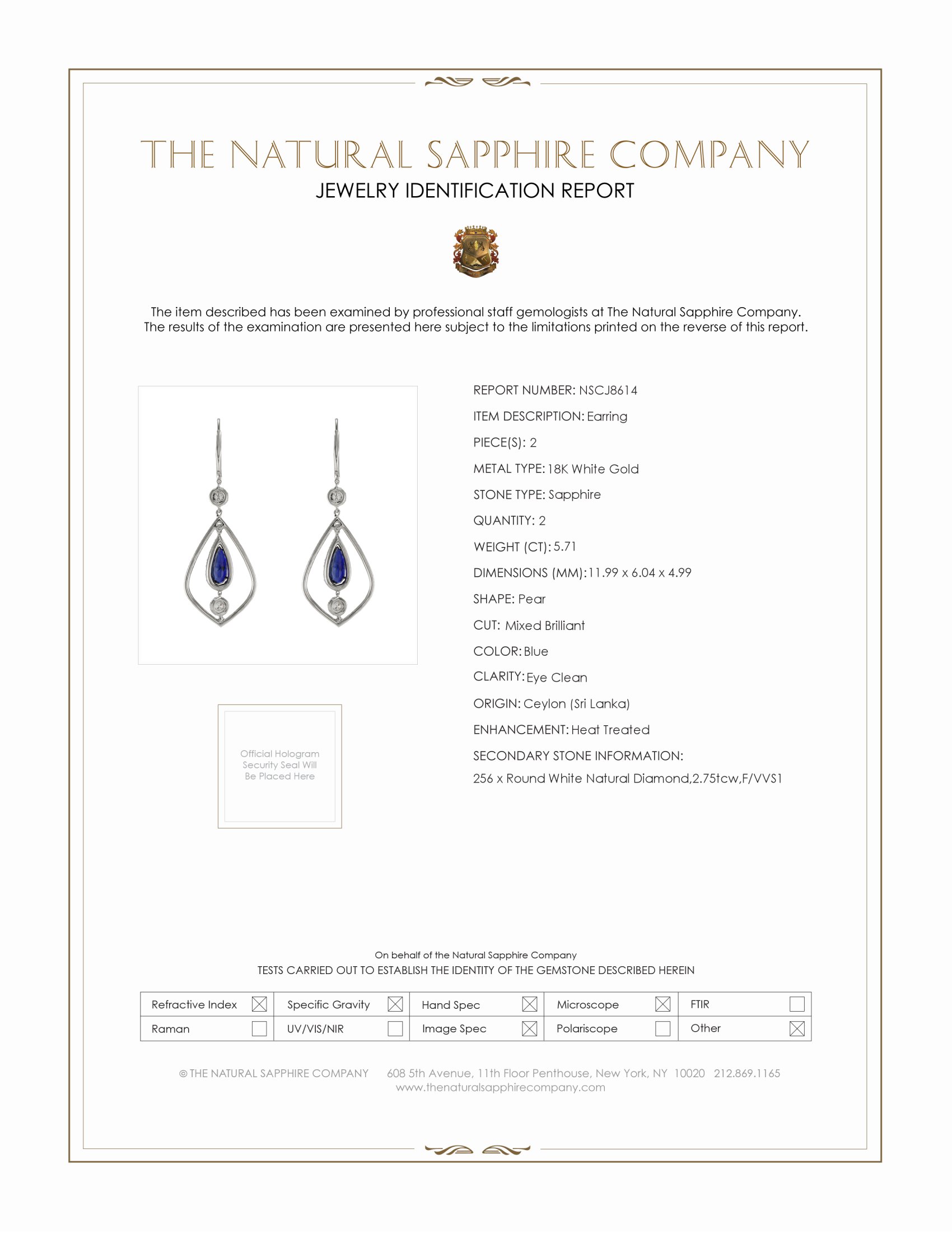 5.71 Ct.Tw. Blue Sapphire and Natural Diamond Accent Stones Earrings, 18K White Gold