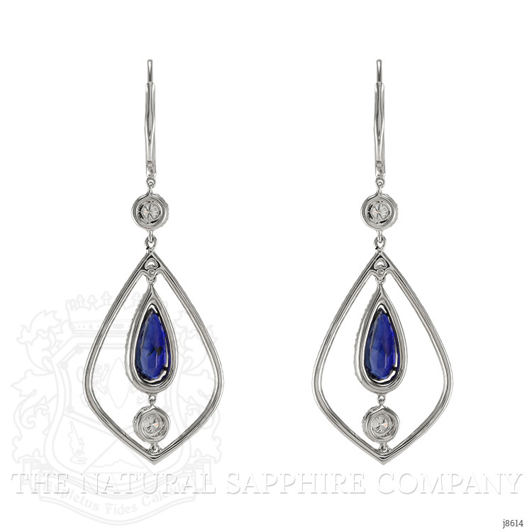 5.71 Ct.Tw. Blue Sapphire and Natural Diamond Accent Stones Earrings, 18K White Gold