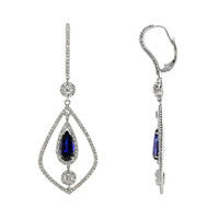 5.71&nbsp;Ct.Tw.Total Carat Weight Blue Sapphire and Natural Diamond Accent Stones Earrings, 18K White Gold Image