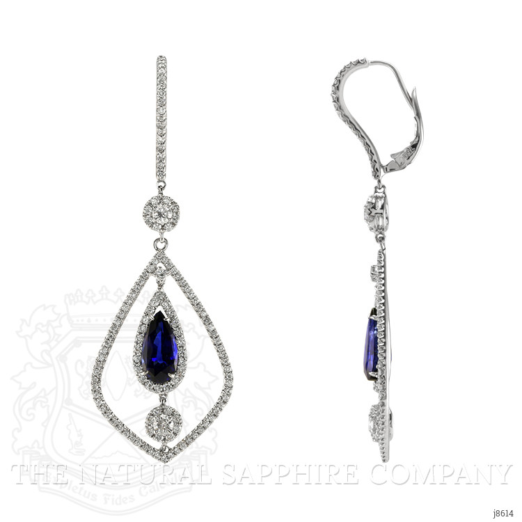 5.71 Ct.Tw. Blue Sapphire and Natural Diamond Accent Stones Earrings, 18K White Gold