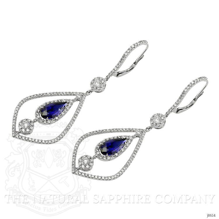 5.71 Ct.Tw. Blue Sapphire and Natural Diamond Accent Stones Earrings, 18K White Gold