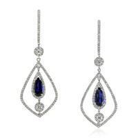5.71&nbsp;Ct.Tw.Total Carat Weight Blue Sapphire and Natural Diamond Accent Stones Earrings, 18K White Gold Image