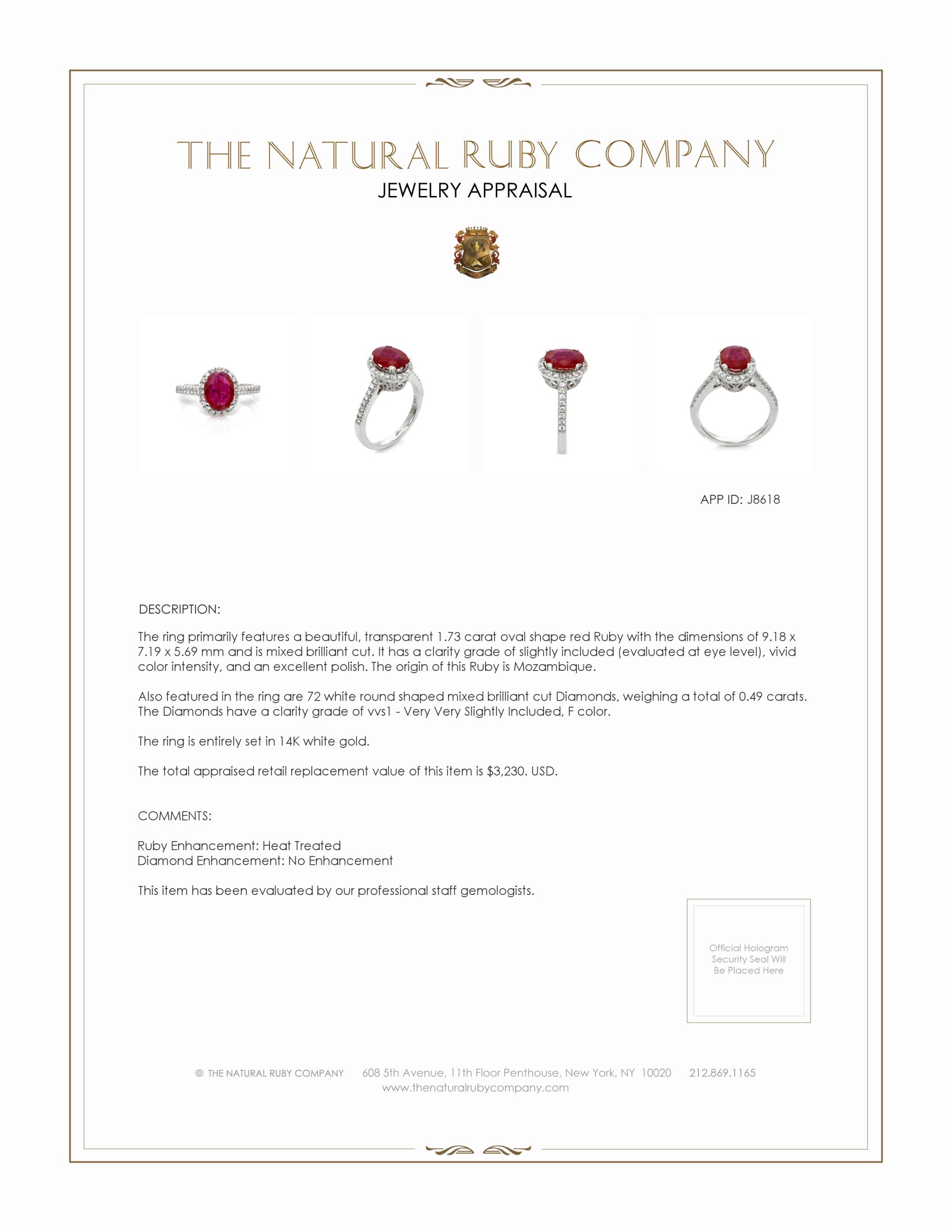 1.73 Ct. Ruby and Natural Diamond Antique Style Ring, 14K White Gold