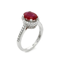 1.73 Ct. Ruby and Natural Diamond Antique Style Ring, 14K White Gold Image