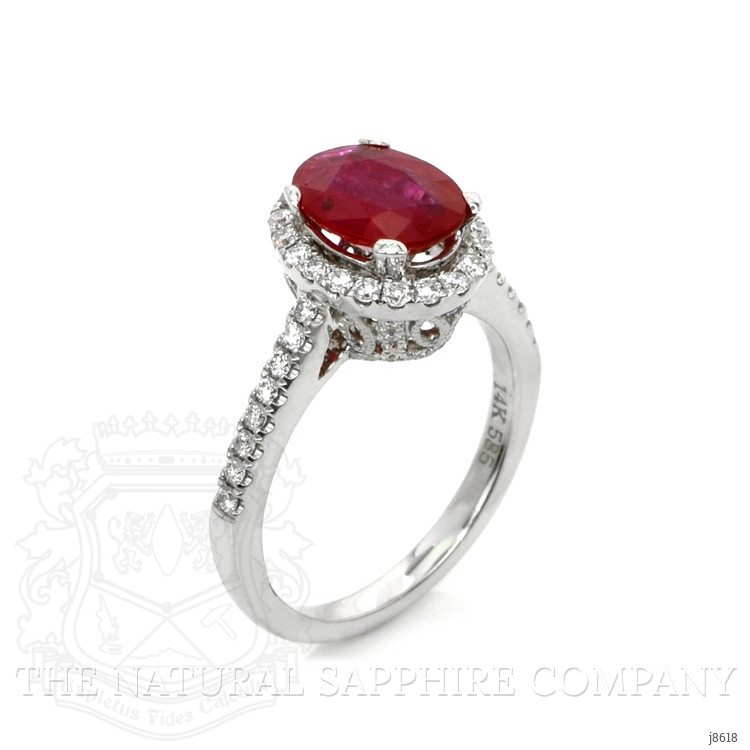 1.73 Ct. Ruby and Natural Diamond Antique Style Ring, 14K White Gold