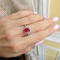 1.73 Ct. Ruby and Natural Diamond Antique Style Ring, 14K White Gold Life Style