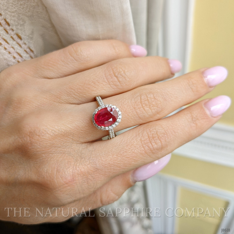 1.73 Ct. Ruby and Natural Diamond Antique Style Ring, 14K White Gold