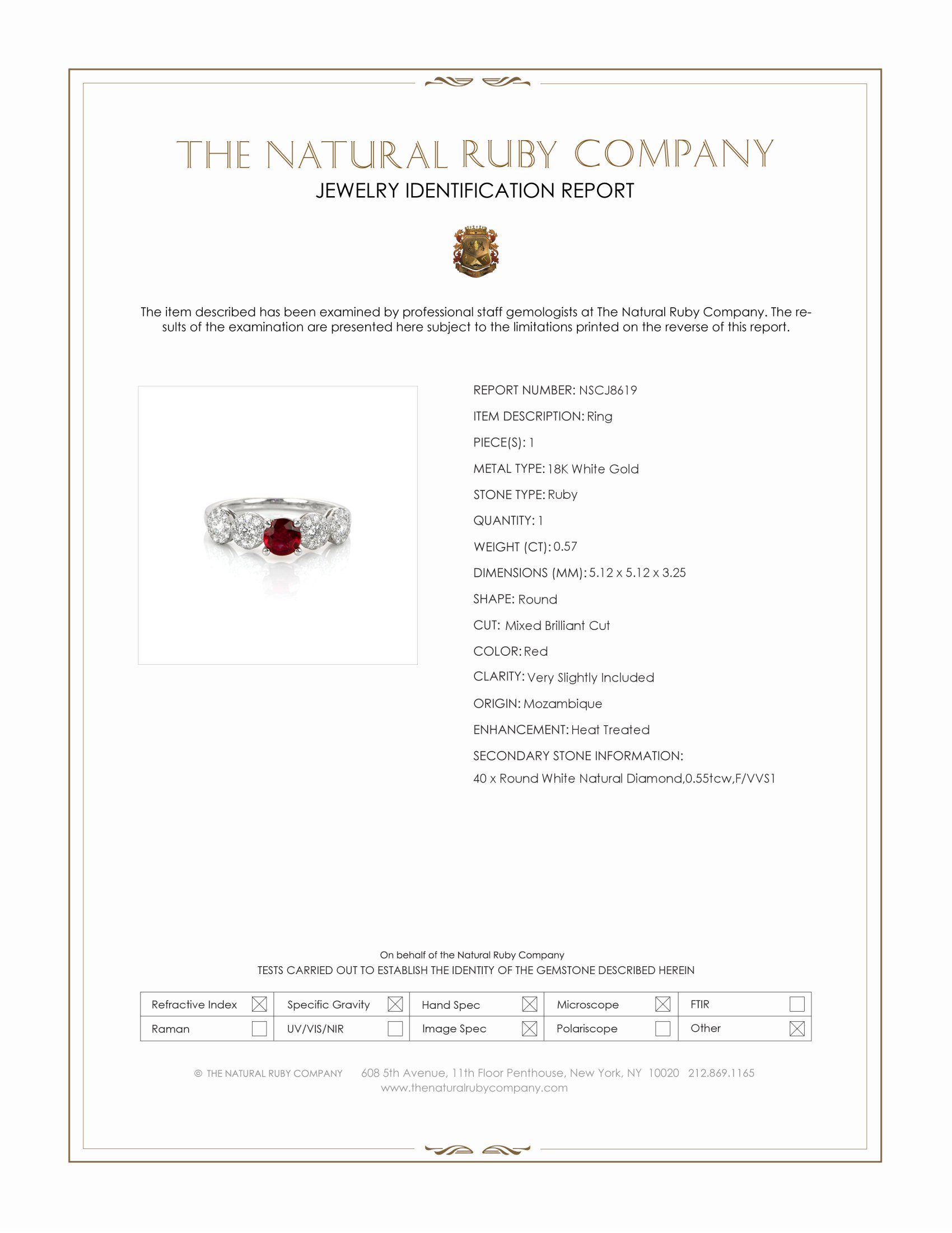 0.57 Ct. Ruby and Natural Diamond Accent Stones Ring, 18K White Gold