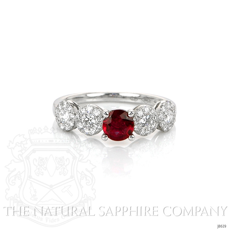 0.57 Ct. Ruby Natural Diamond Accent Stones Ring, 18K White Gold