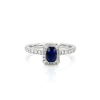 0.62 Ct. Blue Sapphire and Natural Diamond Pave Ring, 18K White Gold Video