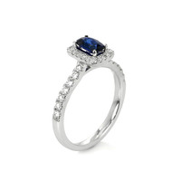 0.62 Ct. Blue Sapphire and Natural Diamond Pave Ring, 18K White Gold Image