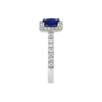 0.62 Ct. Blue Sapphire and Natural Diamond Pave Ring, 18K White Gold Image