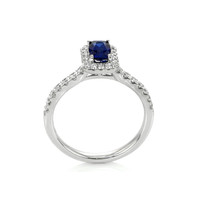 0.62 Ct. Blue Sapphire and Natural Diamond Pave Ring, 18K White Gold Image