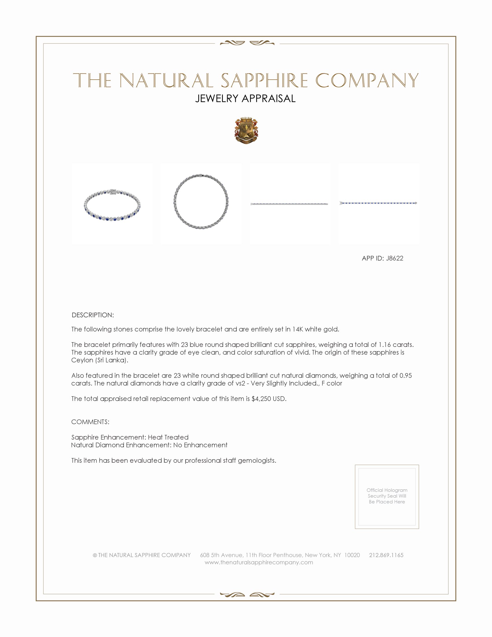 1.16 Ct.Tw. Blue Sapphire and Natural Diamond Bezel Bracelet, 14K White Gold