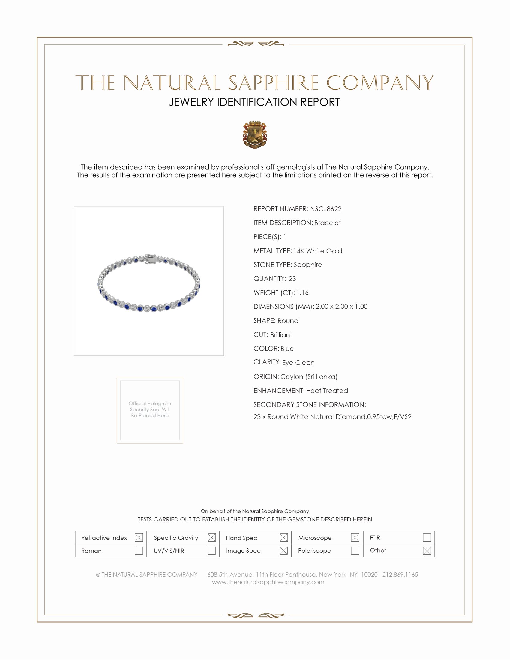 1.16 Ct.Tw. Blue Sapphire and Natural Diamond Bezel Bracelet, 14K White Gold