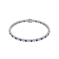 1.16 Ct.Tw. Blue Sapphire and Natural Diamond Bezel Bracelet, 14K White Gold Video