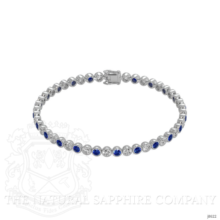 1.16 Ct.Tw. Blue Sapphire and Natural Diamond Bezel Bracelet, 14K White Gold