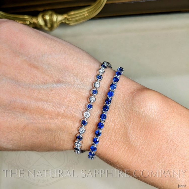 1.16 Ct.Tw. Blue Sapphire and Natural Diamond Bezel Bracelet, 14K White Gold