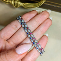 1.16 Ct.Tw. Blue Sapphire and Natural Diamond Bezel Bracelet, 14K White Gold Life Style