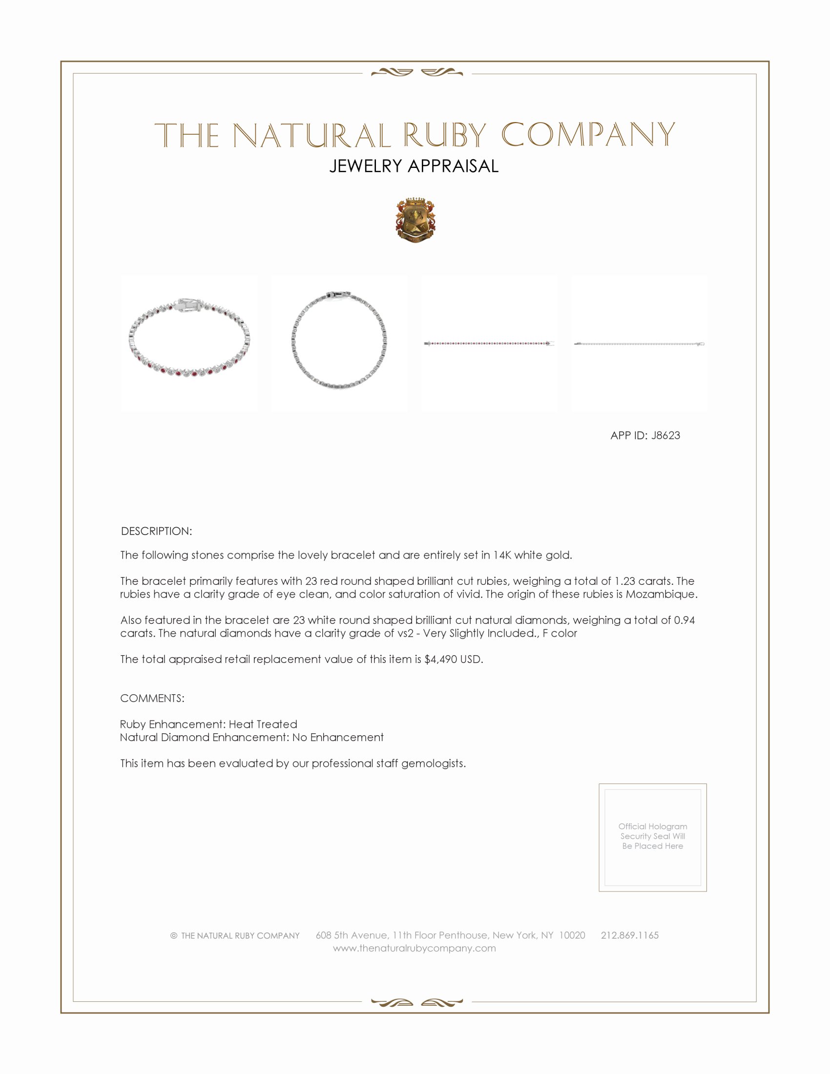 1.23 Ct.Tw. Ruby and Natural Diamond Bezel Bracelet, 14K White Gold