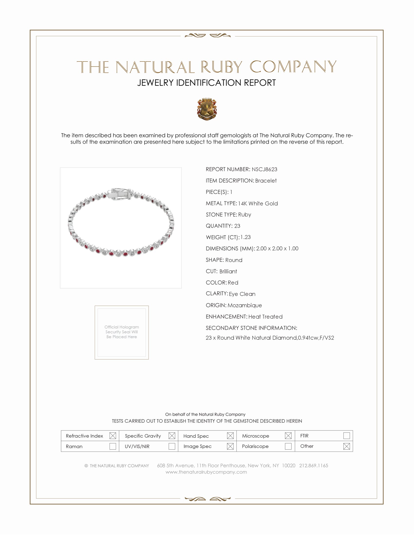 1.23 Ct.Tw. Ruby Natural Diamond Bezel Bracelet, 14K White Gold