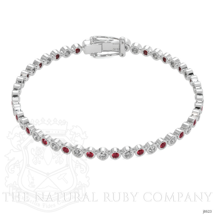 1.23 Ct.Tw. Ruby Natural Diamond Bezel Bracelet, 14K White Gold