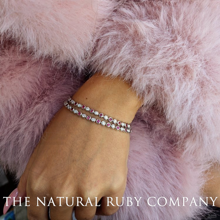 1.23 Ct.Tw. Ruby Natural Diamond Bezel Bracelet, 14K White Gold