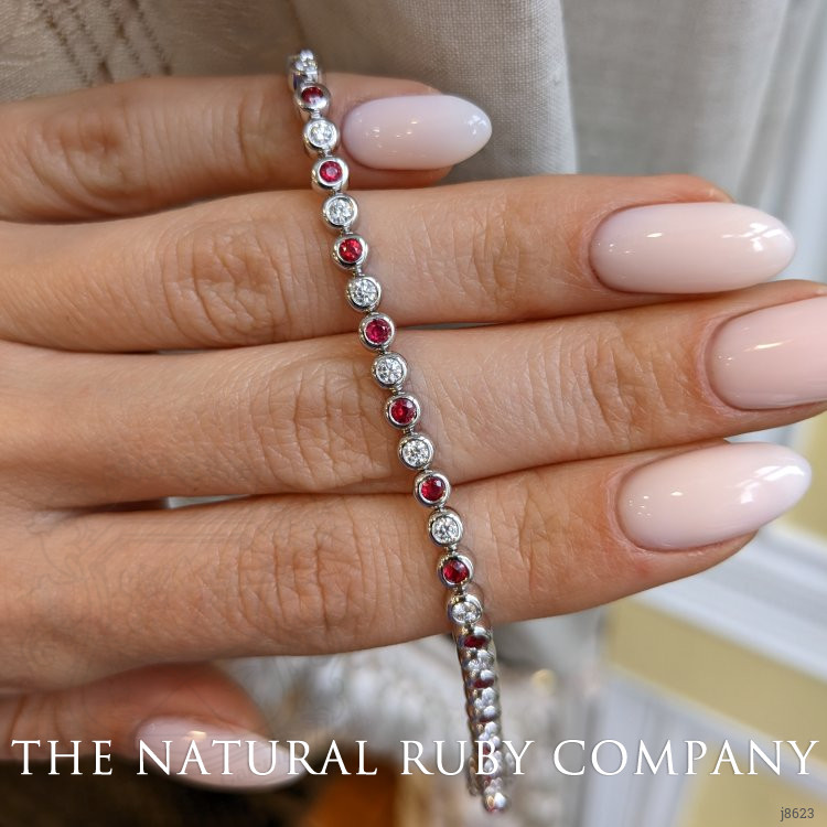 1.23 Ct.Tw. Ruby Natural Diamond Bezel Bracelet, 14K White Gold