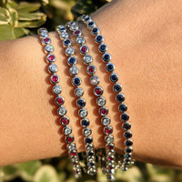 1.23 Ct.Tw. Ruby Natural Diamond Bezel Bracelet, 14K White Gold Life Style