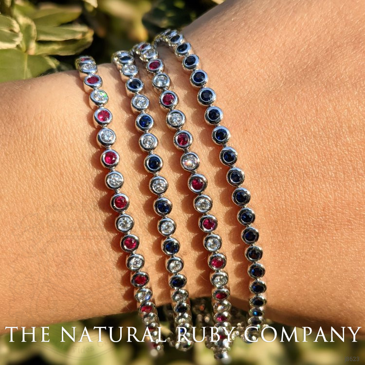 1.23 Ct.Tw. Ruby Natural Diamond Bezel Bracelet, 14K White Gold
