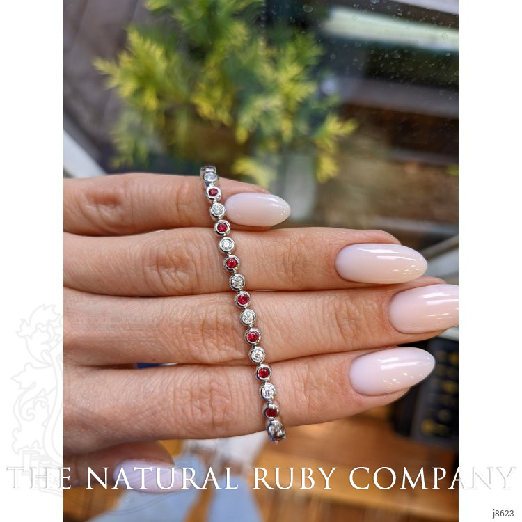 1.23 Ct.Tw. Ruby Natural Diamond Bezel Bracelet, 14K White Gold