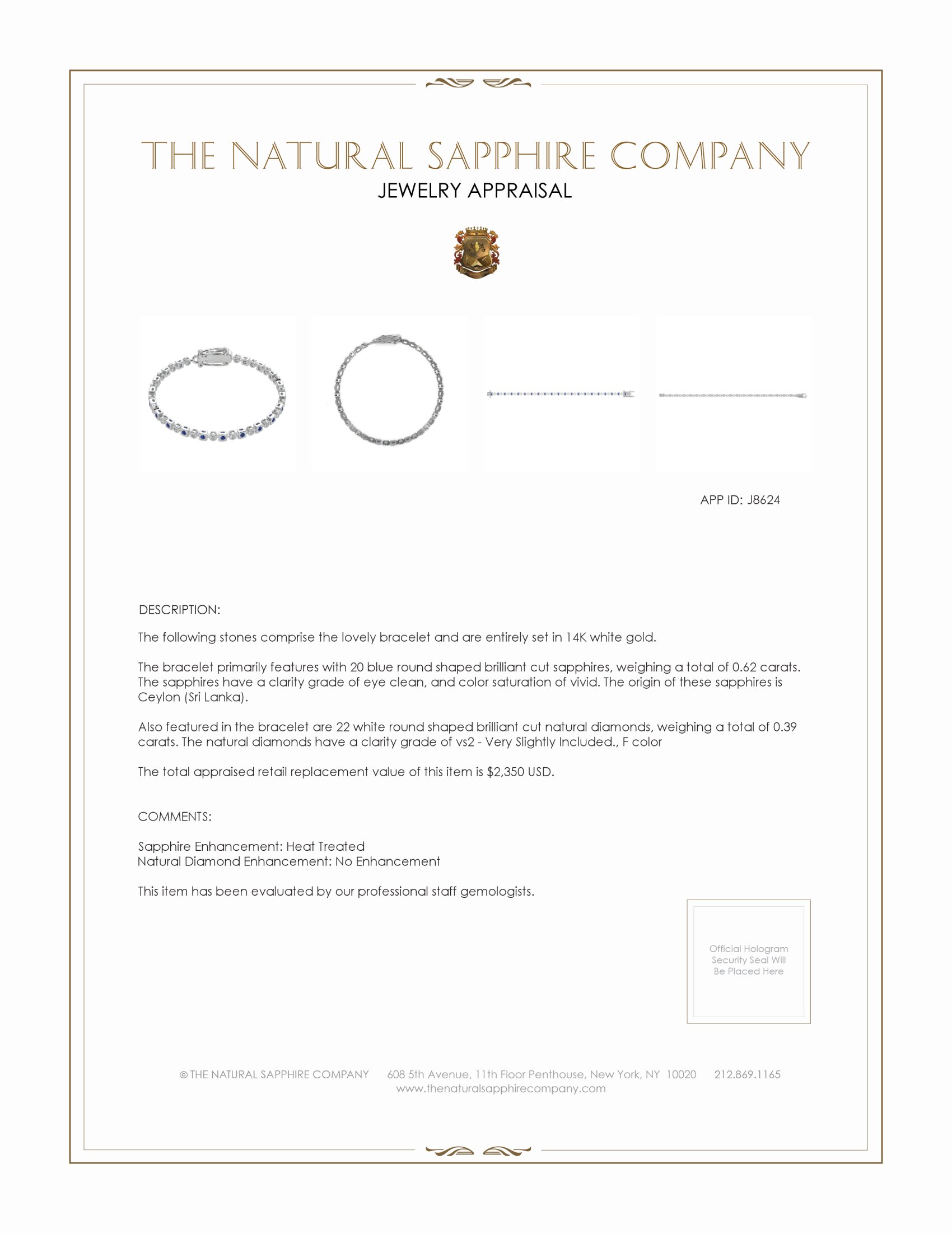 0.62 Ct.Tw. Blue Sapphire and Natural Diamond Bezel Bracelet, 14K White Gold