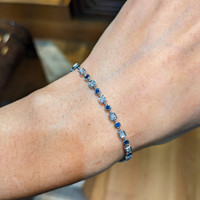 0.62&nbsp;Ct.Tw.Total Carat Weight Blue Sapphire and Natural Diamond Bezel Bracelet, 14K White Gold Life Style