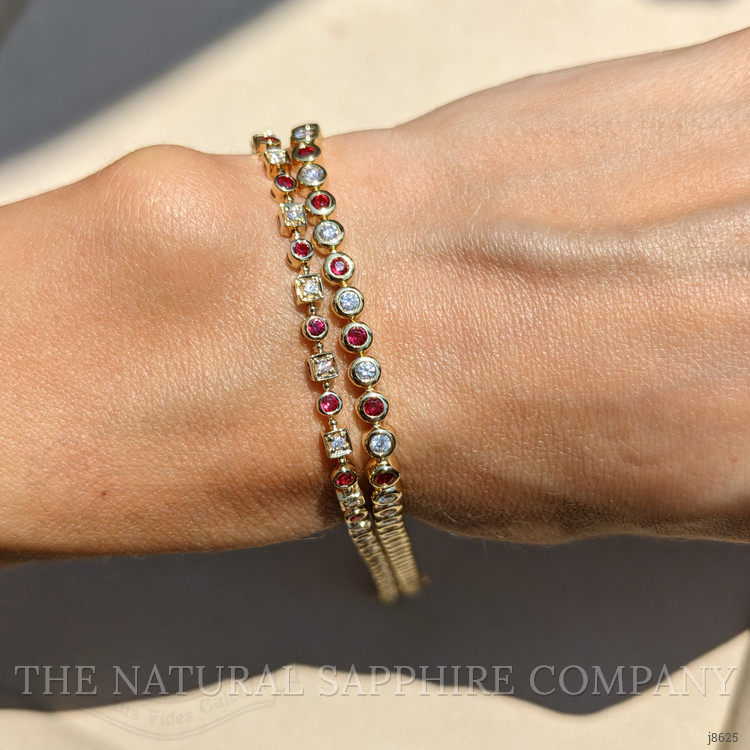 0.72 Ct.Tw. Ruby Natural Diamond Bezel Bracelet, 14K Yellow Gold