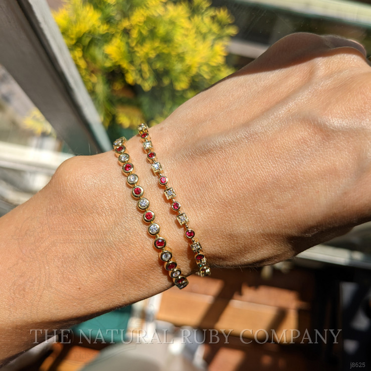 0.72 Ct.Tw. Ruby Natural Diamond Bezel Bracelet, 14K Yellow Gold