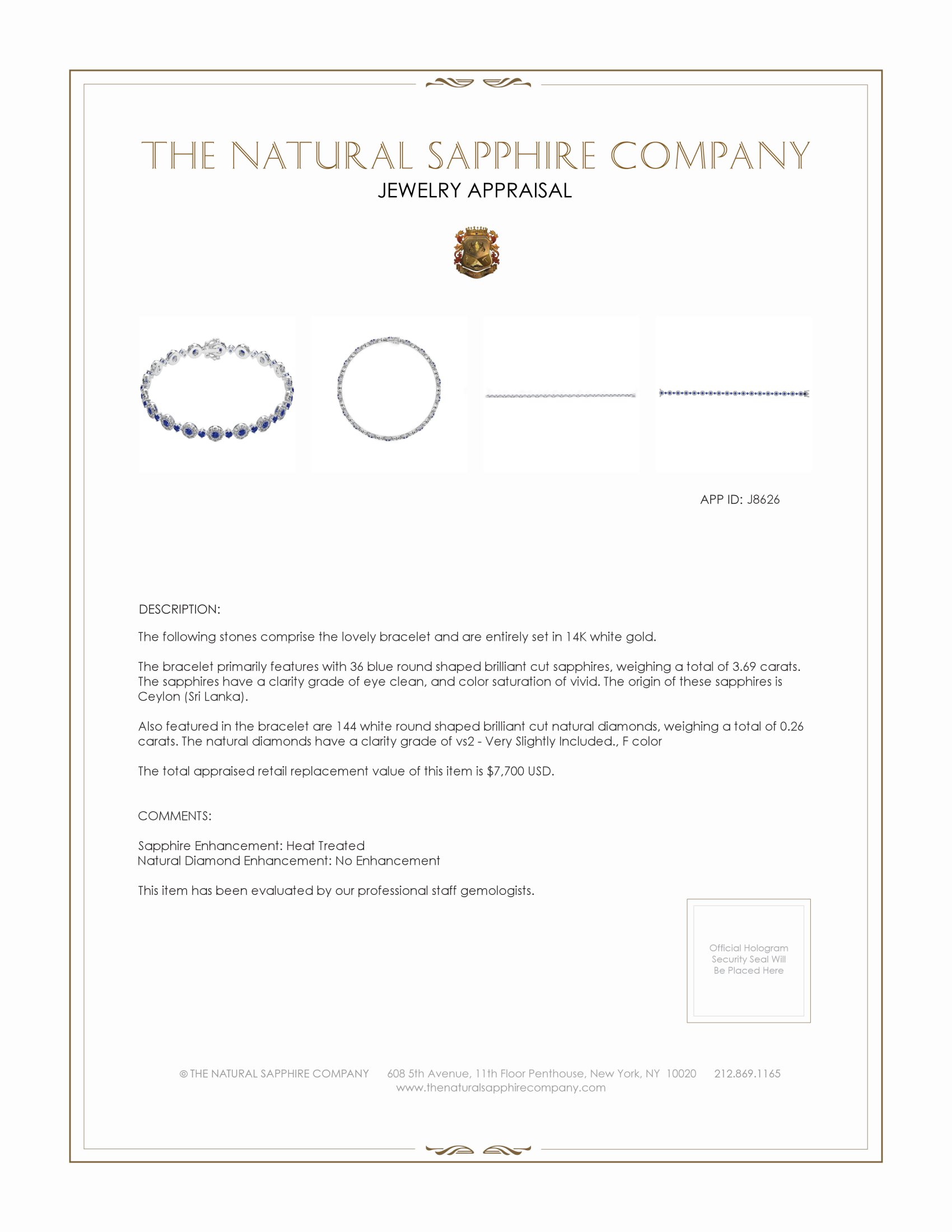 3.69 Ct.Tw. Blue Sapphire and Natural Diamond Pave Bracelet, 14K White Gold