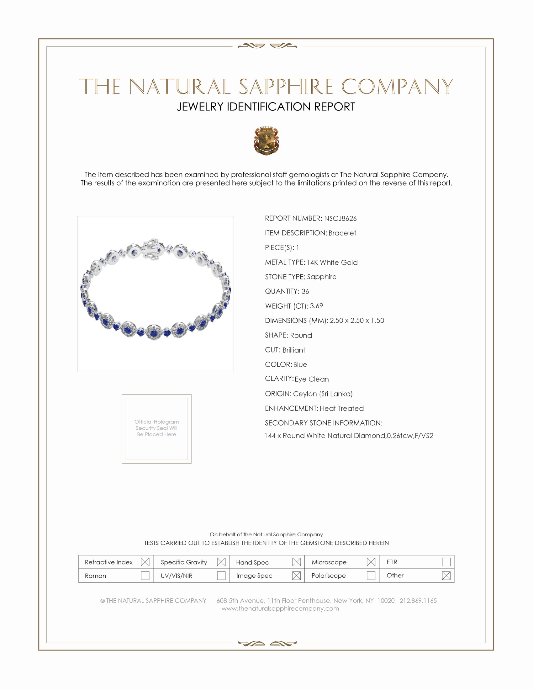 3.69 Ct.Tw. Blue Sapphire and Natural Diamond Pave Bracelet, 14K White Gold