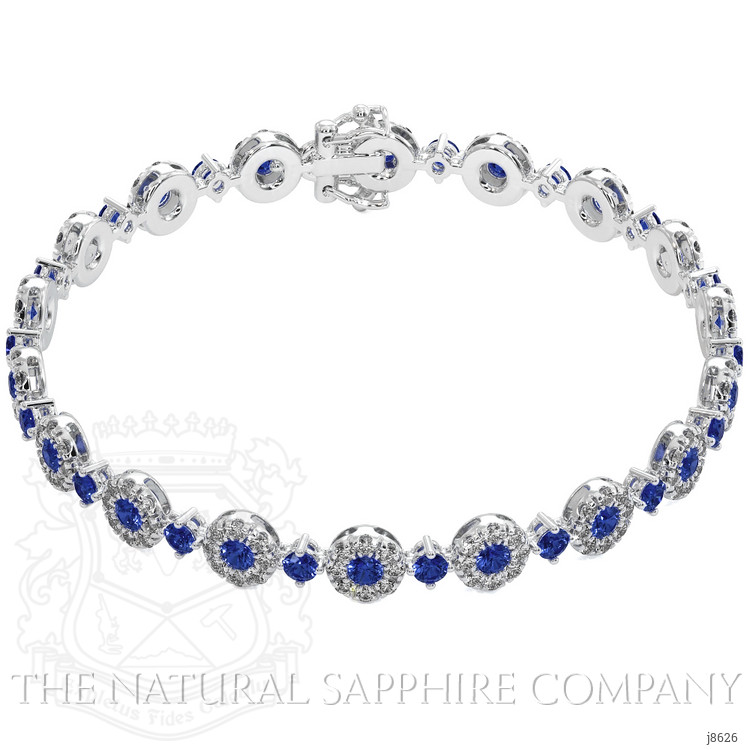 3.69 Ct.Tw. Blue Sapphire and Natural Diamond Pave Bracelet, 14K White Gold