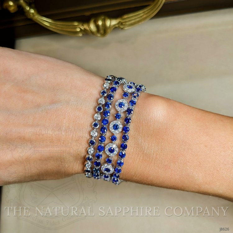 3.69 Ct.Tw. Blue Sapphire and Natural Diamond Pave Bracelet, 14K White Gold