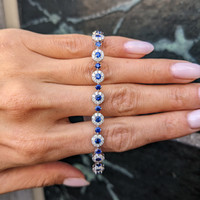 3.69&nbsp;Ct.Tw.Total Carat Weight Blue Sapphire and Natural Diamond Pave Bracelet, 14K White Gold Life Style