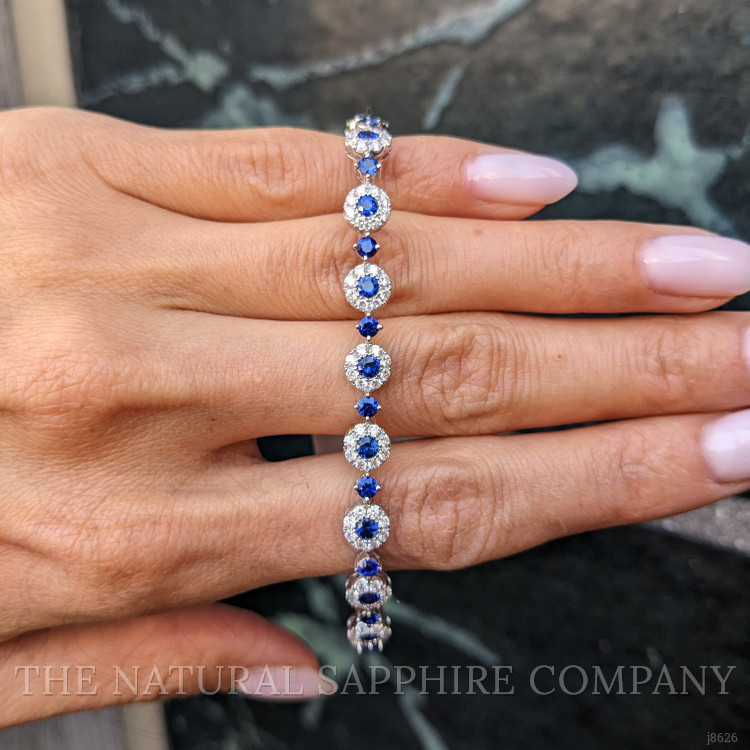 3.69 Ct.Tw. Blue Sapphire and Natural Diamond Pave Bracelet, 14K White Gold