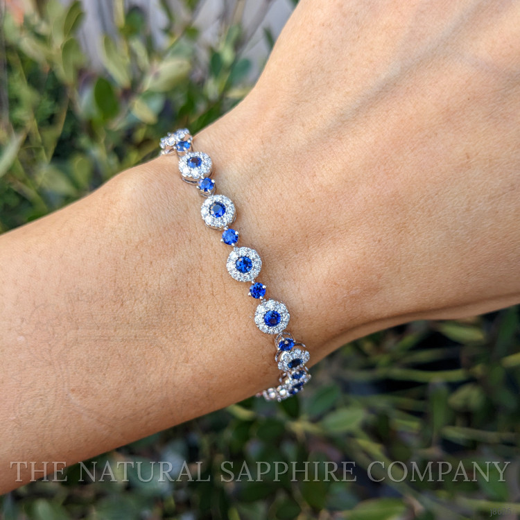 3.69 Ct.Tw. Blue Sapphire and Natural Diamond Pave Bracelet, 14K White Gold