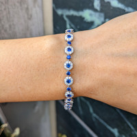 3.69&nbsp;Ct.Tw.Total Carat Weight Blue Sapphire and Natural Diamond Pave Bracelet, 14K White Gold Life Style