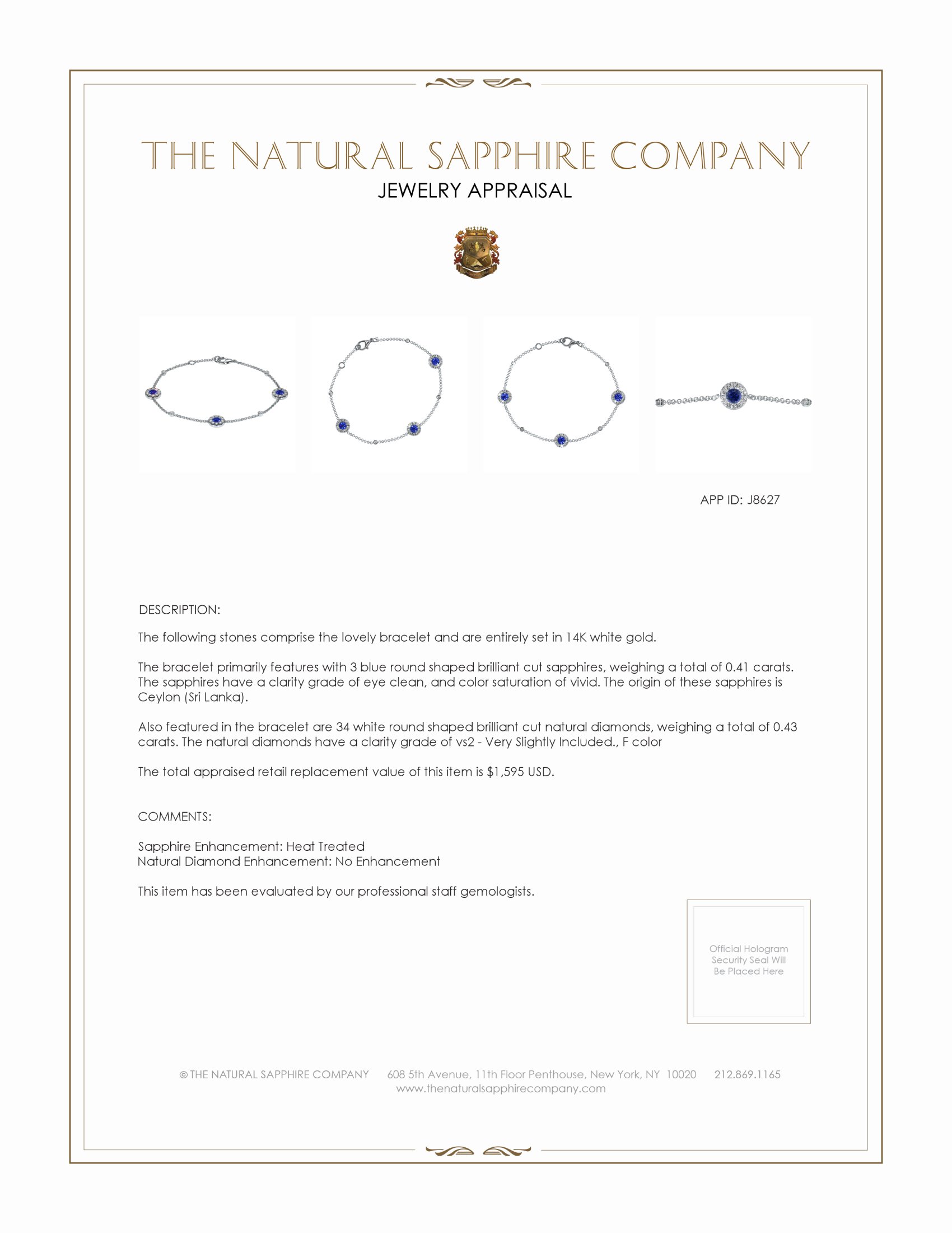 0.41 Ct.Tw. Blue Sapphire and Natural Diamond Pave Bracelet, 14K White Gold